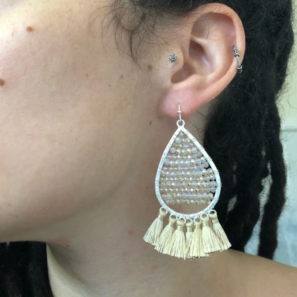 Marlyn Schiff Crystal & Tassel Teardrop Earrings
